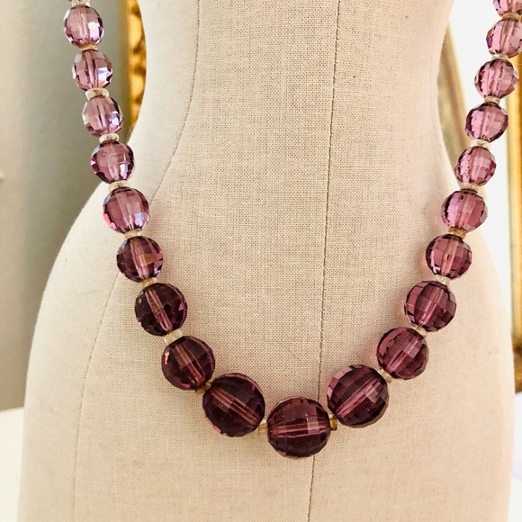 Vintage Art Deco Amethyst Czech Glass Bead Necklace 💜 - Picture 11 of 17